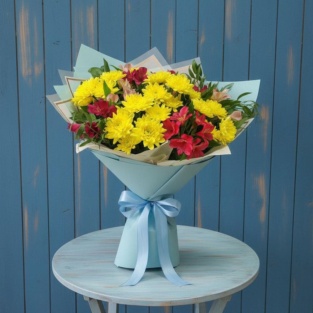 Букет цветов из: Альстромерии и Хризантемы в Синьково