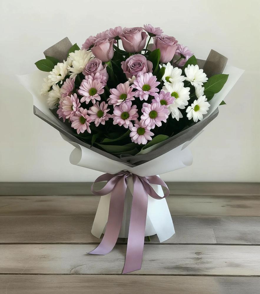 Букет цветов из: Хризантемы и Розы в Синьково