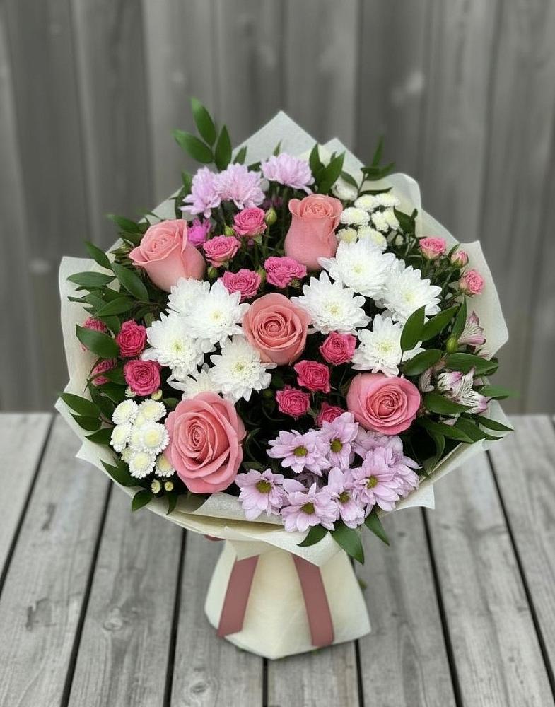 Букет цветов из: Альстромерии, Гвоздики, Розы и Хризантемы в Синьково