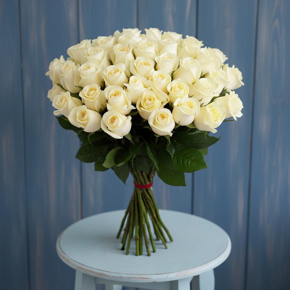 Букет 51 Белая роза Эдлесс Лав в Синьково