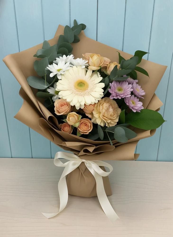 Букет цветов из: Герберы и Хризантемы в Синьково