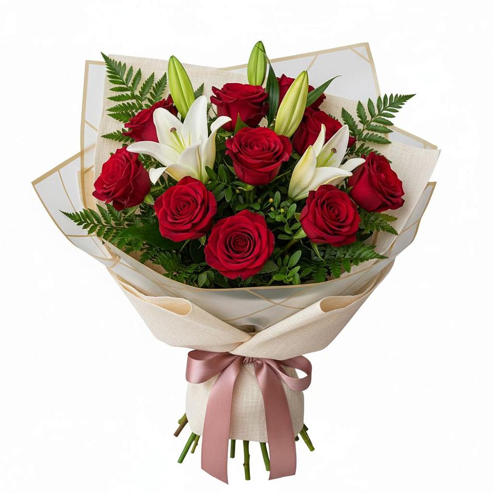 Букет цветов из: Лилии и Розы в Синьково