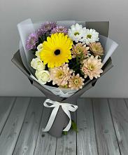Букет цветов из:  Розы, Герберы и Хризантемы #REPLACE_PRED# Синьково