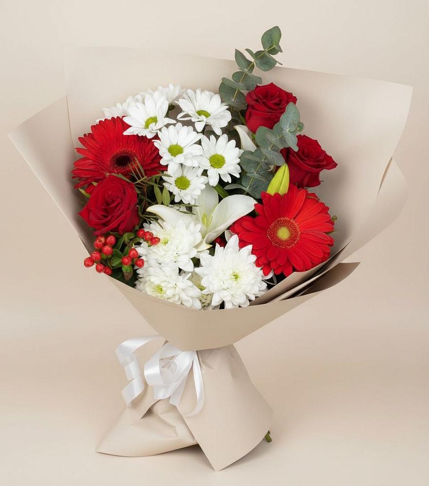 Букет цветов из: Розы, Хризантемы, Герберы и Лилии в Синьково