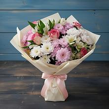 Букет цветов из:  Хризантемы, Альстромерии и Розы в Синьково