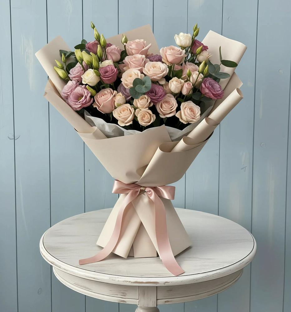 Букет цветов из: Розы и Лизиантусы в Синьково