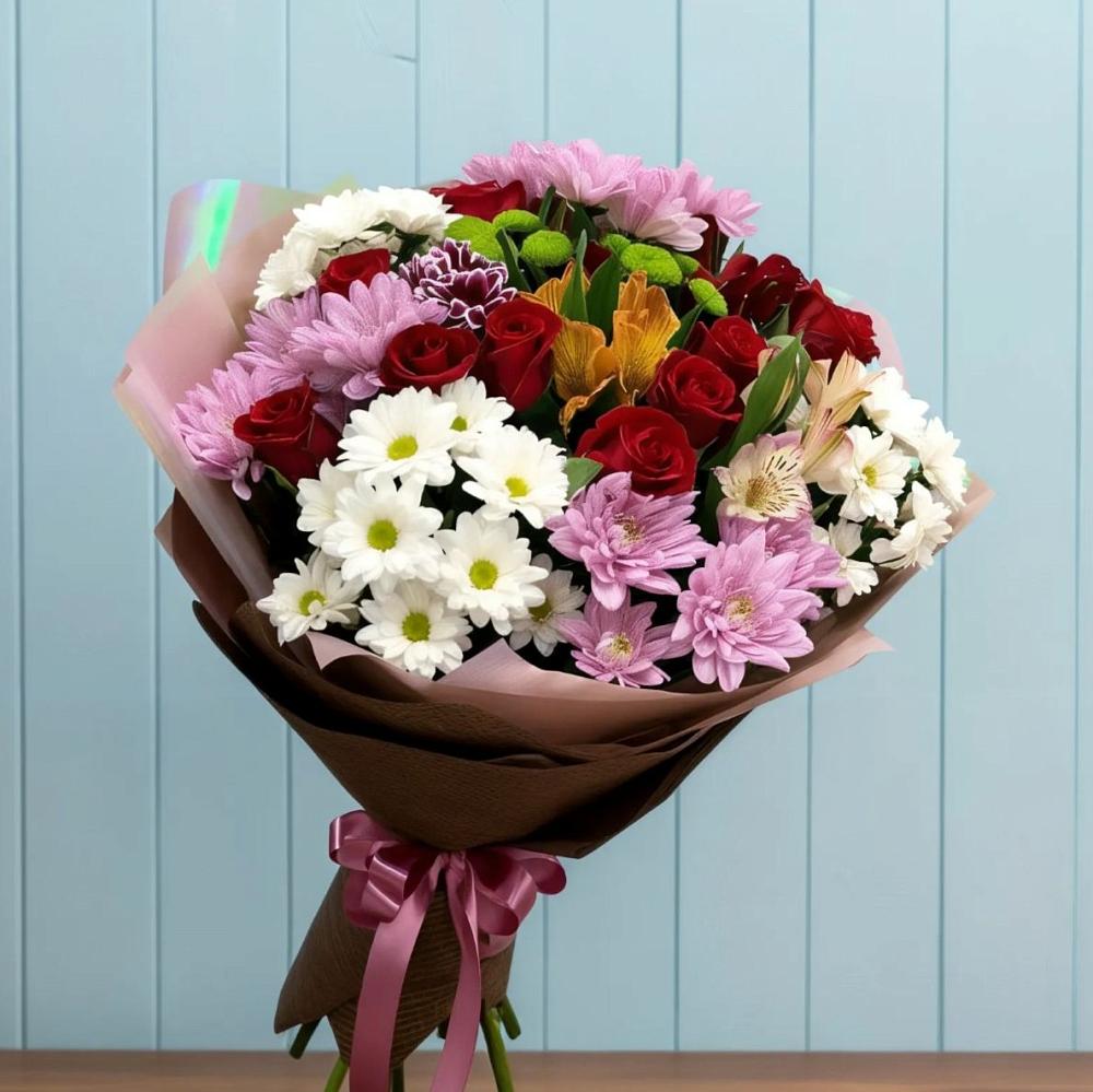 Букет цветов из: Розы, Хризантемы и Альстромерии в Синьково