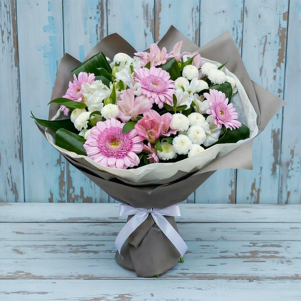 Букет цветов из: Герберы, Альстромерии и Хризантемы в Синьково
