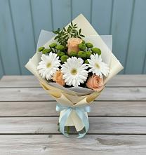 Букет цветов из:  Герберы, Розы и Хризантемы в Синьково