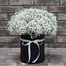 Цветочная композиция из Гипсофила в шляпной коробке в Синьково