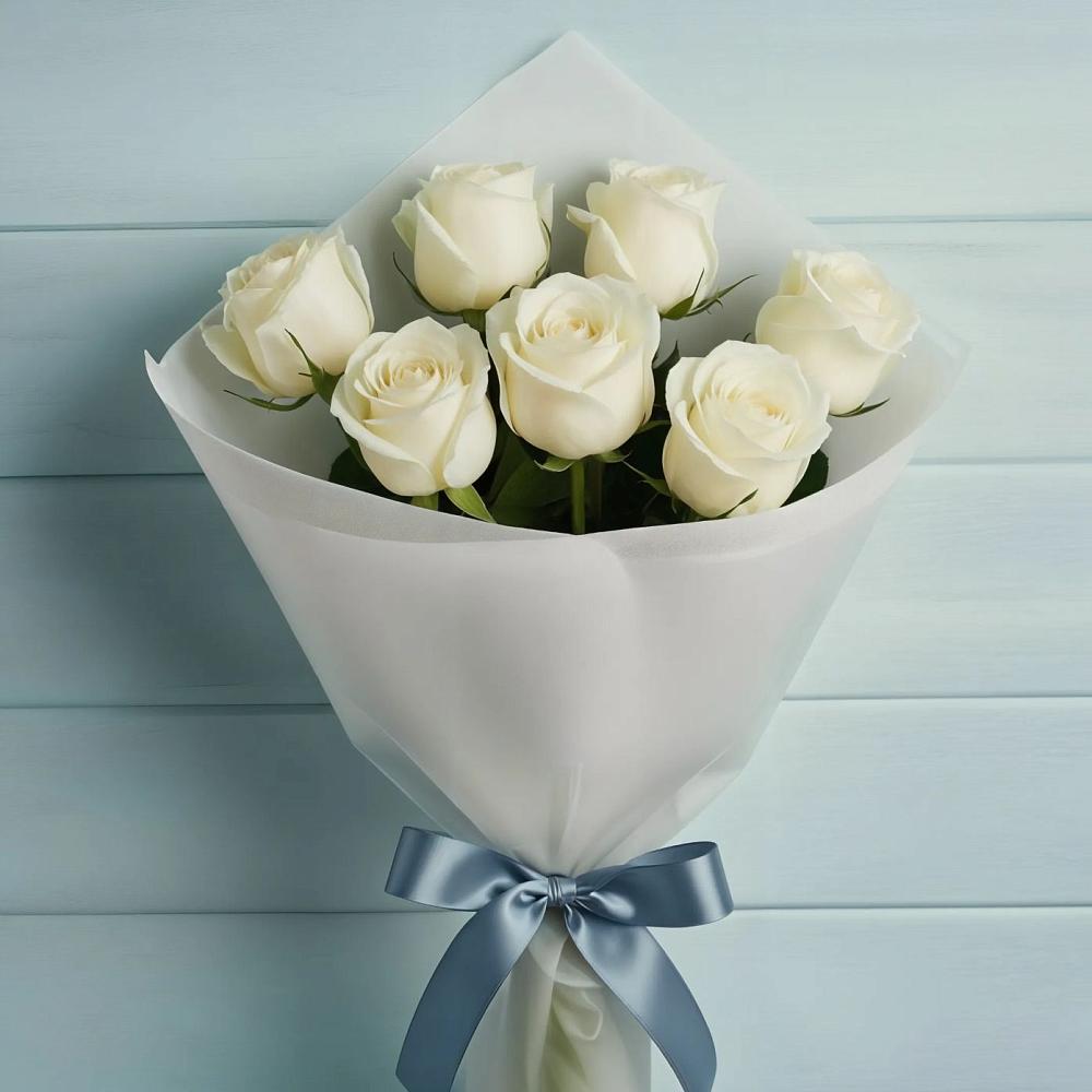 Букет 7 Белых роз Эдлесс Лав в Синьково
